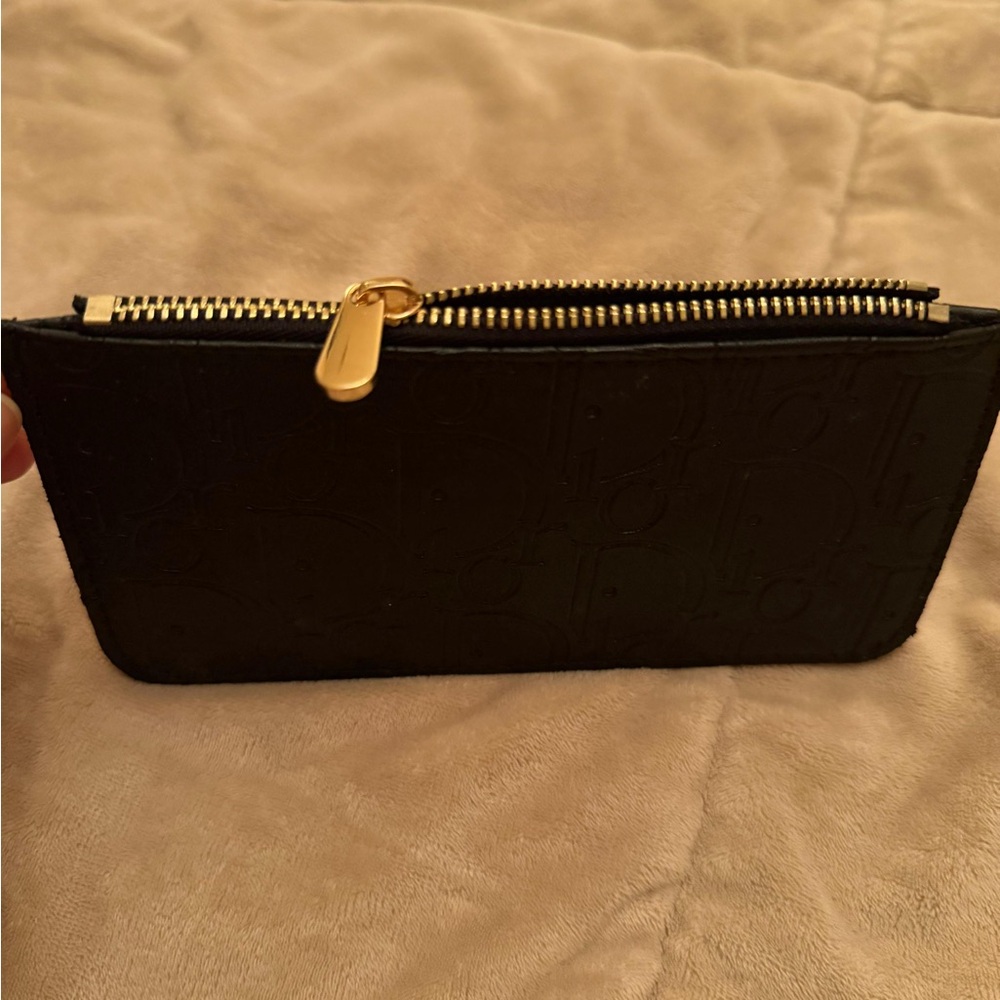 Dior Black Embossed Zip Pouch with Gold Hardware